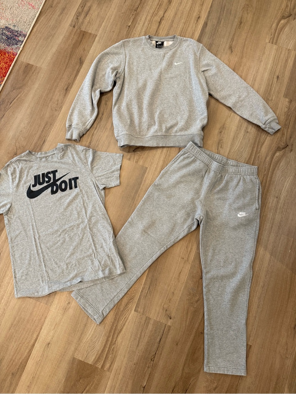 Nike Gray Crewneck Sweatshirt & Joggers Set with 'Just Do It' Tee